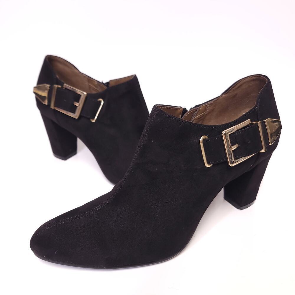 Aerosoles Black Heels Size 8.5 Effortless Shooties Gold Buckle​